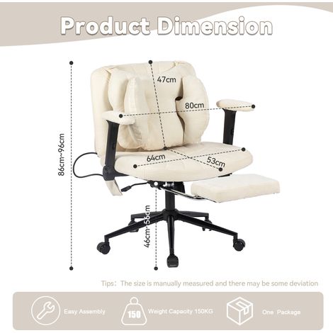 Bürostuhl, Drehstuhl, höhenverstellbarer Schreibtischstuhl mit Fußstütze, Belastbarkeit 150 kg, Gaming-Stuhl mit Armlehnen und Rollen, beige (1/5)