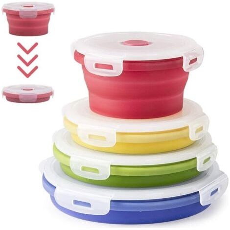 Boîte à lunch pliante en silicone pour micro-ondes Bol de conservation pour boîte à lunch Ensemble de quatre bols en silicone (1/4)