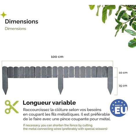 Wooden Garden Fencing with Border - Length: 100 cm (Grey, Height: 10 cm) (1/4)