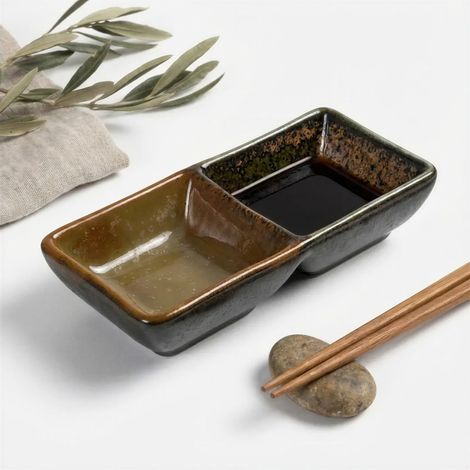 RECIPIENTE PARA SALSA, DIP, SUSHI, SALSERA DE CER脕MICA RECTANGULAR 2x 50ml (1/5)