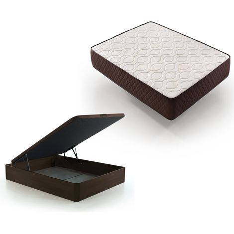 Pack Colchón Descansin + Canape Abatible 90x190 Color Chocolate Maxima Comodidad Gran Almacenaje