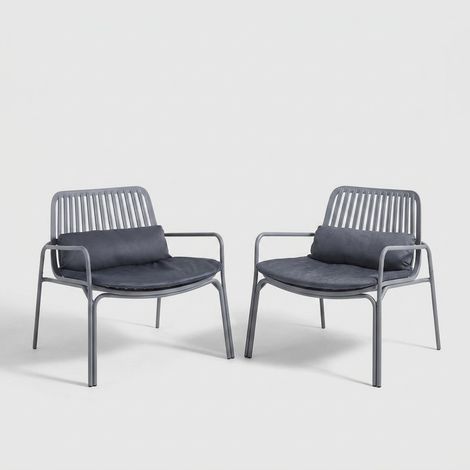 Set di 2 Sedie in metallo per esterno e interno con cuscino Agnes - Grigio (1/5)