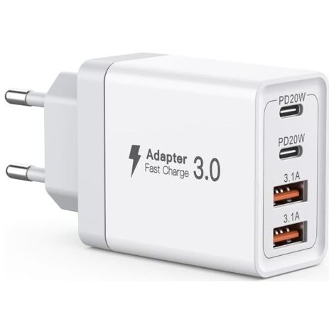 QORVA-Chargeur USB C 40 W, 4 ports, double port PD+QC, prise murale rapide, multiports Type C pour iPhone 11/12/13/14/15/Pro Max/iPad/Samsung/Android/Google/tablette