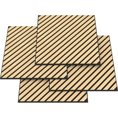 Lot de 4 panneaux acoustiques à lamelles en diagonale 1,44 m² effet chêne clair