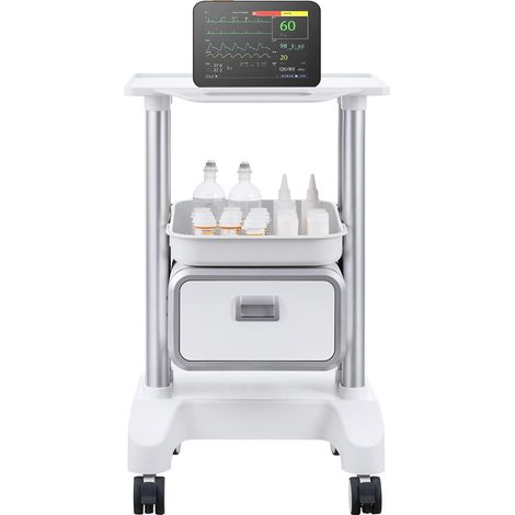 Mophorn Carrelli da Laboratorio a 2 Ripiani con 1 Cassetto 1 Vassoio Superiore 4 Ruote, Carrello Medico Mobile Materiale ABS Consilenziose, Carrelli per Laboratorio, Clinica, Ospedale, Salone, Bianco
