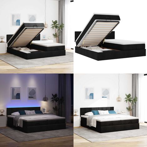 vidaXL Ottoman-Bett mit Matratzen & LEDs Schwarz 180x200 cm Stoff (1/5)