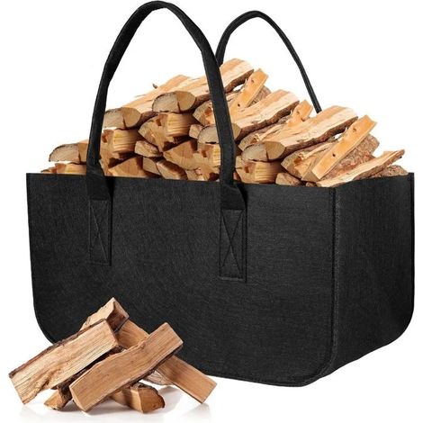 Sac a Buches, Pliable Panier Bois Pour Cheminée, Sac a Bois Cheminée, 50x25x25cm Multifonctions Sac Courses, Range Buche Interieur (1/5)