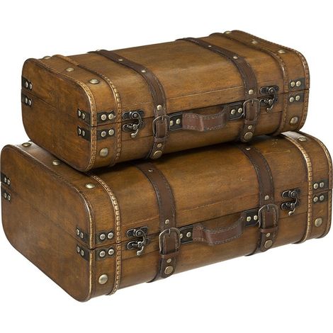 Atmosphera – Lot de 2 coffres de rangement en bois rétro – Dimensions 40,5x23,5x15cm et 45x30x19cm – Contreplaqué et fer – Pour rangement élégant (1/5)