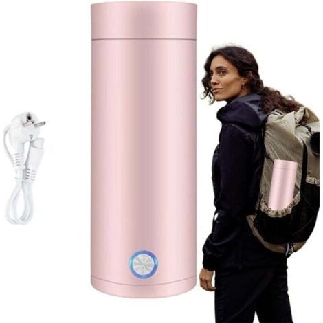 Mini Bouilloire Electrique de Voyage, 400 ml Petite Bouilloire Electrique en Acier Inoxydable, 3 en 1 Tasse Chauffante Electrique, Ebullition Rapide et Arrêt Automatique pour Thé, Lait, Café (ROSE) (1/4)