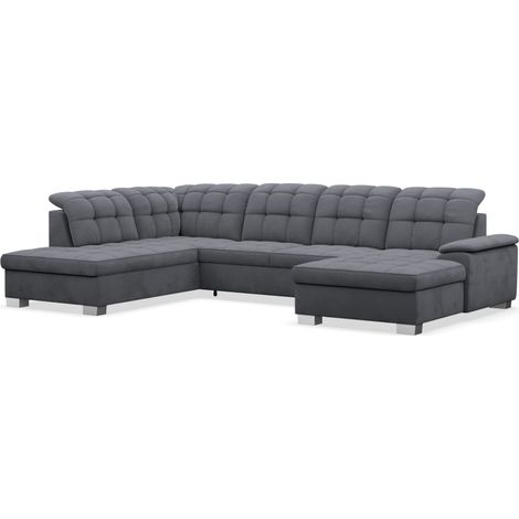 Selsey Jamaal - Wohnlandschaft mit Schlaffunktion und Stauraum, rechtsseitig, Velours hydrophob, dunkelgrau (1/5)
