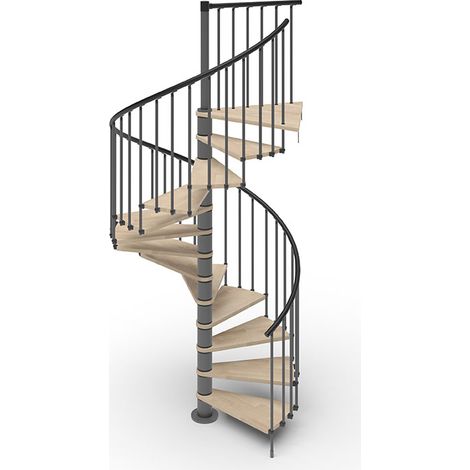 Escalier colimaçon 15 marches - Hauteur à franchir de 3.08m à 3.60m - Ø 1.60m - Structure anthracite et marche naturel - PHOLA160/SAMSAB-15