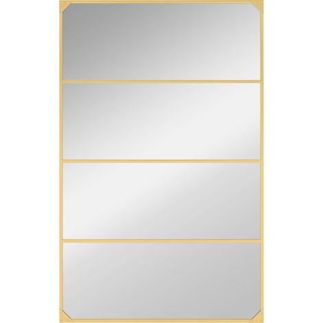 Miroir mural design industriel rectangulaire en métal doré, accrochage horizontal ou vertical, 4 patères intégrées, 109 x 69 cm. (1/5)