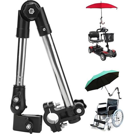 Portaombrelli pieghevole, portaombrelli telescopico regolabile a 180°/360°, supporto per ombrelli/parapendio per biciclette/passeggini/sedie a rotelle (1/5)