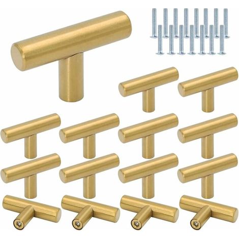 15 Schubladengriffe (Ø 12 mm), Länge 50 mm, T-förmiger Küchengriff, Möbelgriff aus Edelstahl, Möbelgriffe und -knöpfe mit einem Loch, T-förmiger Küchenschrankgriff