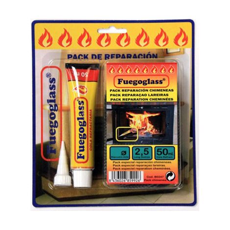 Pack 2,5mt cordon 10mm + pegamento refractario fuegoglass