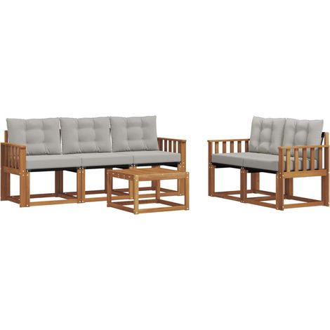Set di divani da esterno 6 pz Salotto da Giardino Grigio Naturale e Chiaro (1/5)