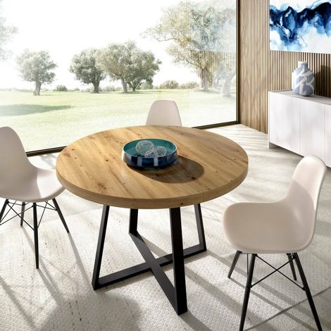Dmora - Mesa extensible Casarola, Consola extensible redonda, Mesa de comedor multiusos ovalada, 110/158x110h77 cm, Roble Nodi (1/5)