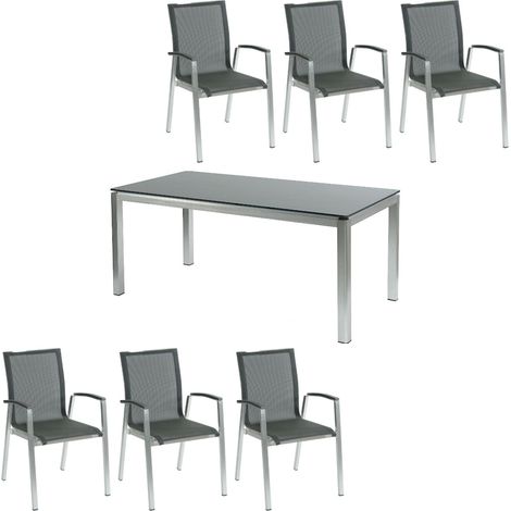 Inko 7-teilige Sitzgruppe Ancona 180x90 cm Alu gebürstet/HPL zebranowood/Textilene (1/5)