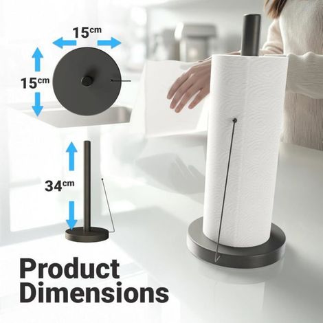 Porte Essuie-Tout sur Pied Noir,Support Rouleau Stable avec Bras Anti-Roulement,Dérouleur Papier Cuisine Moderne,Accessoire,noir (1/5)
