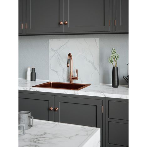 House Beautiful Calacatta Marble Glass Kitchen Splashback 900mm x 750mm (1/2)