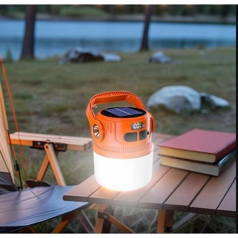 (couleur orange)Lampe d'extérieur, lampe de camping solaire, 6 niveaux de luminosité, orange, rechargeable par USB (1/5)