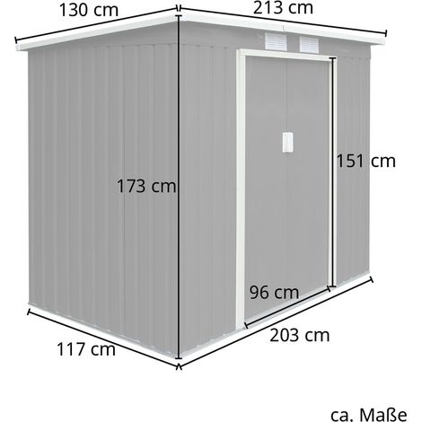 Hattoro – Abri de jardin métal 213x130x173 cm – Tôle d'acier galvanisée – Toit en appentis pour drainage efficace – Double porte coulissante
