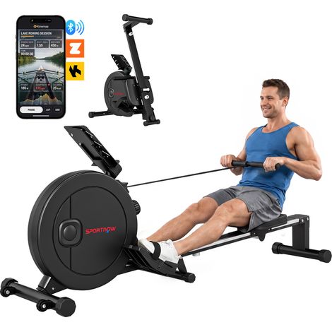Rameur musculation d'appartement - SPORTNOW - 16 niveaux de résistance, App-compatible, écran LCD - acier - 180x50x75cm - noir (1/5)