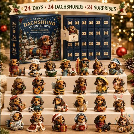 Teckel patchwork calendrier avent 2026 2D boîte surprise
