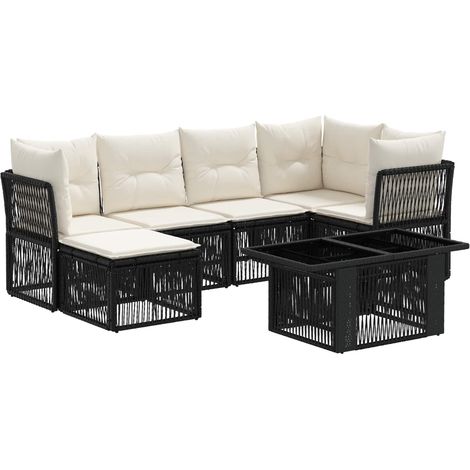 Conjunto de sofás de jardín 7 uds. Negro ratán sintético vidaXL (1/5)