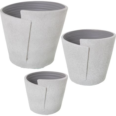 Lot de 3 cache-pots en céramique blanc/gris sable °30X27+°24X22+°19X17 Cm (1/4)