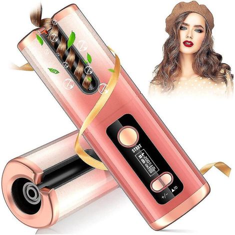 Nouveau fer à friser automatique sans fil, rechargeable par USB, avec écran LCD et rotation en céramique. (1/5)
