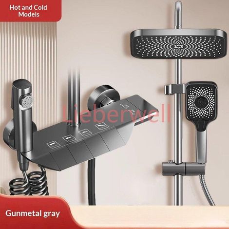 Ensemble de douche thermostatique en cuivre gris mat avec pommeau cascade anti-fuite pour salle de bain domestique (1/5)
