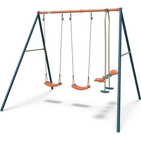 Trigano – Portique métal 2,20 m Axion Téo – 4 enfants – Structure en métal traité contre la corrosion – Installation facile avec ancrages (1/5)
