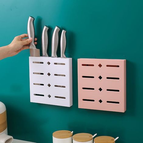 Support Mural Adhésif pour Couteaux - Porte-Couteaux de Cuisine avec Égouttoir - Dimensions 20 x 19,2 x 3 cm - 1 Pièce (1/5)