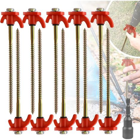 Piquet Tente, 10 Pièces Sardines Camping, Sardines de Fixation en Acier avec Perceuse pour Tente Tarp Plage Jardin (1/5)