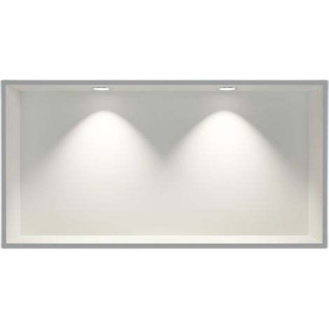 BERNSTEIN - Niche murale douche acier inox + 2 Spots LED, étagère douche encastrable - 30x60x10cm (HxLxP) - Blanc, 2x Spot Chrome