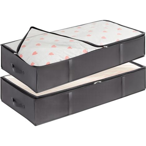 Bacs de Rangement sous le Lit, Sacs de Rangement pour Couvertures de Grande Capacité avec Poignée Renforcée, pour Couettes, Draps, Vêtements, Chambre à coucher, Placard, Gris, 90 L, Lot de 2 (1/5)