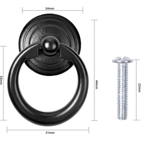 10 pièces poignée d'armoire noire bouton de porte en métal anneau de tiroir poignée de traction classique poignée de meuble ronde bouton de meuble poignées de traction (1/3)