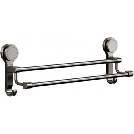 Porte-serviettes à ventouses à deux barres, adapté aux salles de douche, salles de bains, cuisines et portes vitrées (19,7 pouces). (1/5)