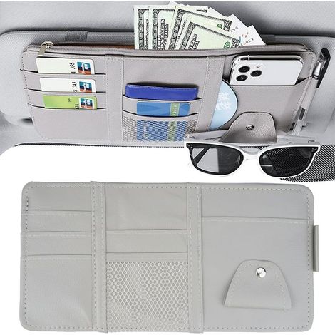 Organisateur de pare-soleil de voiture, intérieur en cuir, 31 x 15,5 cm, organiseur pour lunettes de soleil, porte-cartes, sac de rangement (1/5)