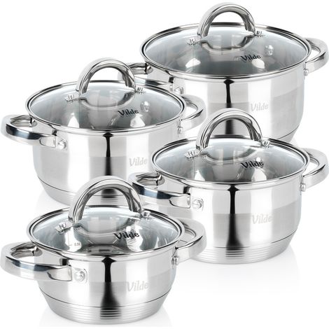 Set aus Edelstahltöpfen mit Glasdeckeln, 1 / 1,75 / 2,5 / 3,4 l, 4 Stück. (1/5)