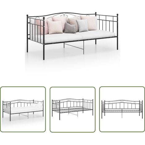 The Living Store Schlafsofa Bettgestell Schwarz Metall 90x200 cm - Schlafcouch - Tagesbett - Gästebett - Metallbett - Doppelbett (1/5)
