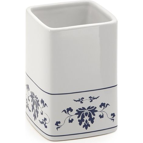 Porta brosses à dents Cixi blanc et bleu 7,5 x 7,5 x 11,5 cm