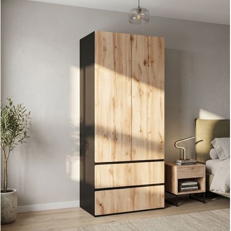 Mobile TV con spazio per gatto 185x40x162 cm in legno nero e naturale - CHICFURN (1/5)