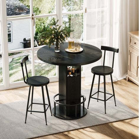 Set tavolo da bar rotondo 80 cm con 2 sgabelli, nero DESVIAE (1/5)