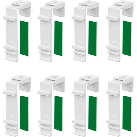 Lot de 8 supports de serrage longs pour store ble Klemmfix à fixer et à coller sans perçage comme accessoire ou pièce de rechange pour la suspension à la fenêtre en PVC, porte de balcon