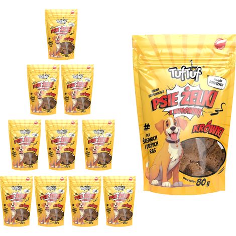TufTuf Hunde-Gummibärchen, Fudge-Leckerlis für Hunde, Rindfleisch, 10 x 80 g (1/3)