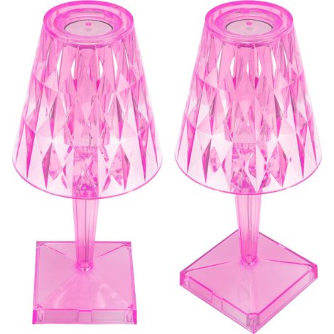Lampe de table LED cristal transparent à prisme dimmable, lampe de bureau rechargeable par USB, éclairage intérieur rose (1/5)