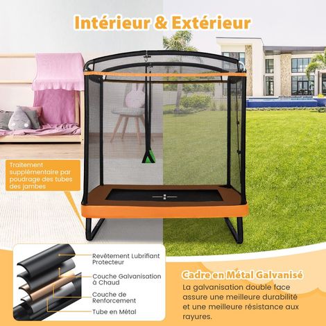 Trampoline rectangulaire enfant orange 183 cm avec balançoire amovible et filet de sécurité pour jardin et plein air (1/5)