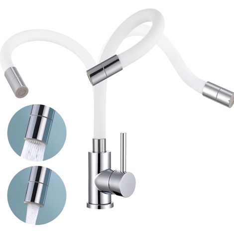 Robinet Cuisine Noir, Mitigeur Cuisine Flexible, Robinet Evier de Cuisine et 2 Modes de Pulvérisation, Mitigeur Evier Pivotant à 360°,Acier Inoxydable Économe en Eau (1/5)